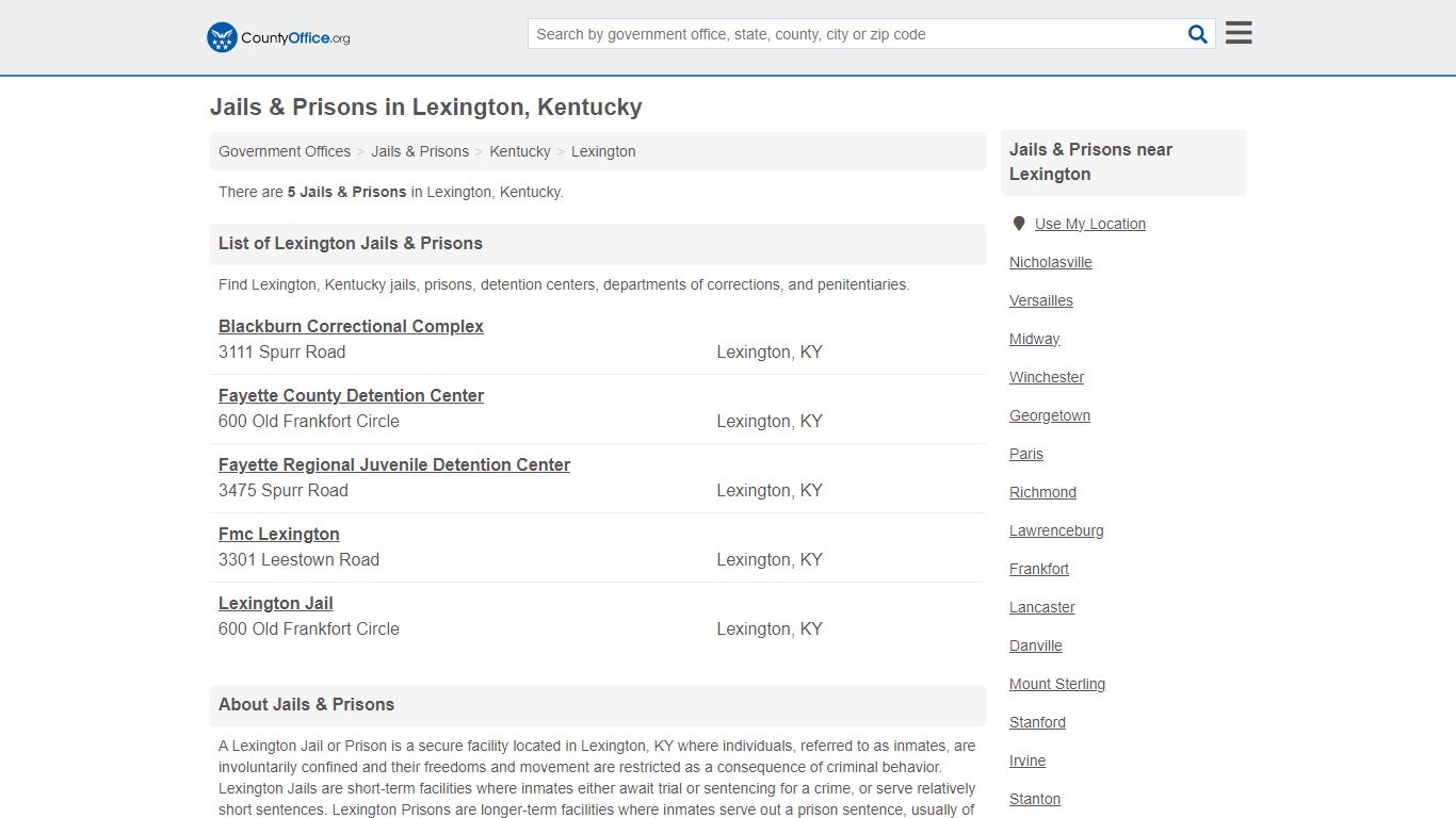 Jails & Prisons - Lexington, KY (Inmate Rosters & Records) - County Office