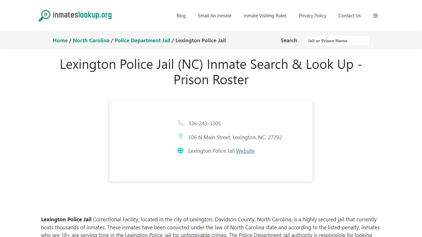 Lexington Police Jail (NC) Inmate Search & Look Up - Prison Roster